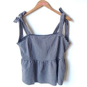 Skies are Blue Gingham tie shoulders Babydoll blue &‎ white top, Size XL, NWT